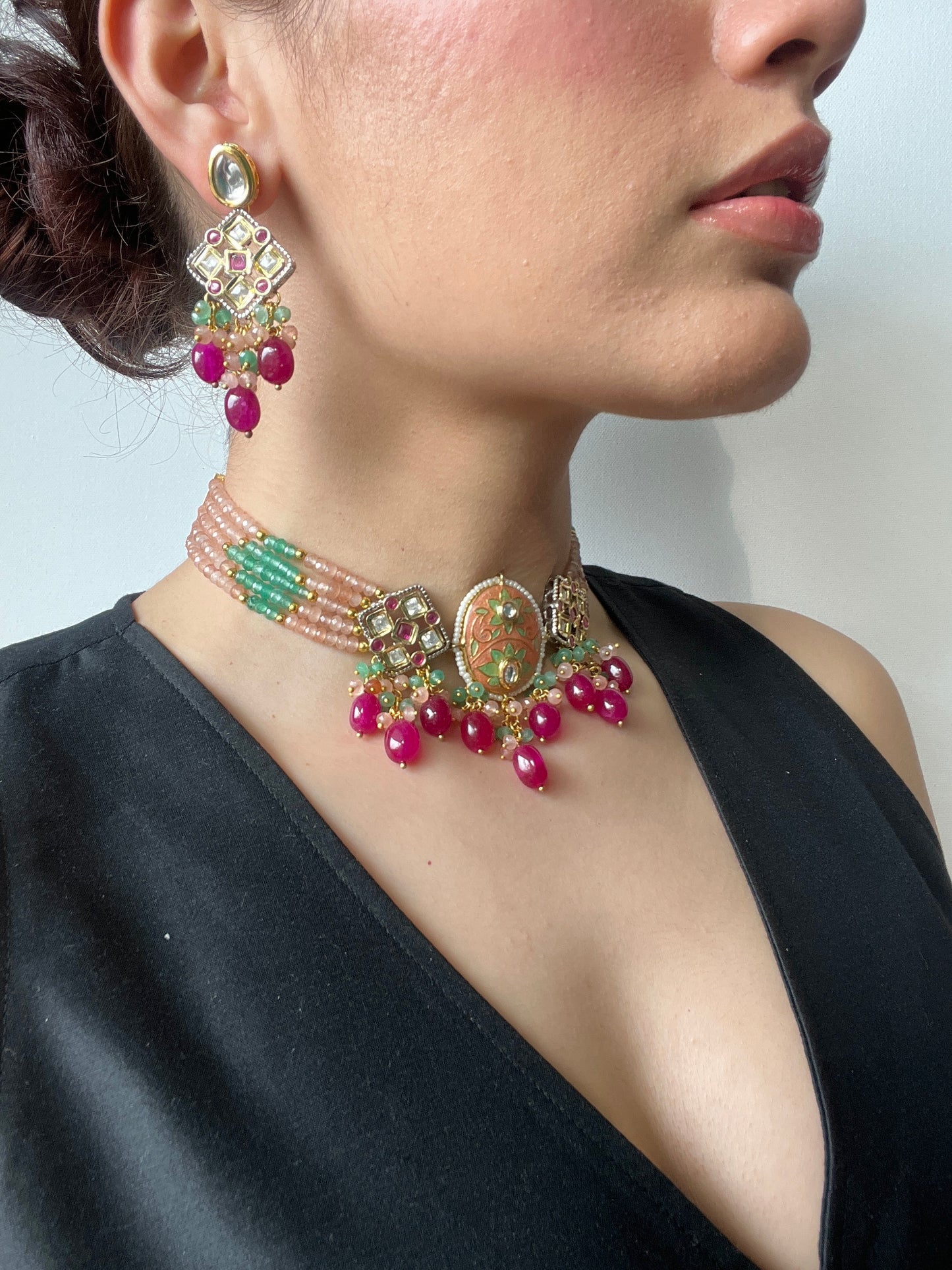 Cherry Blossom Meenakari Jewelry Set