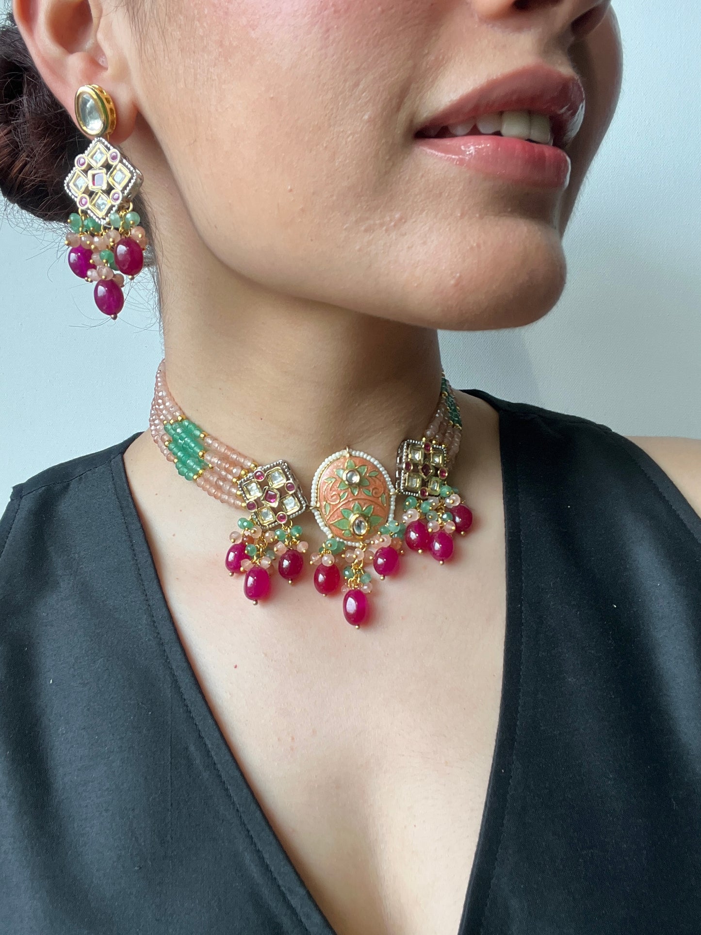 Cherry Blossom Meenakari Jewelry Set