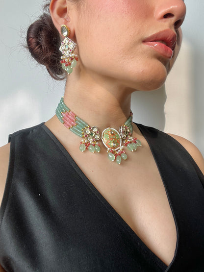 Sage Blossom Meenakari Jewelry Set