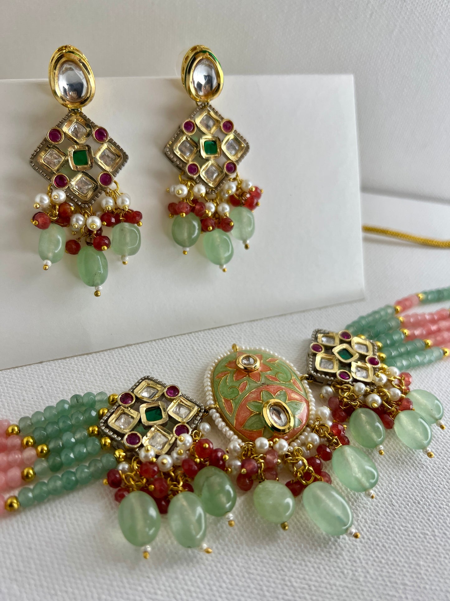 Sage Blossom Meenakari Jewelry Set