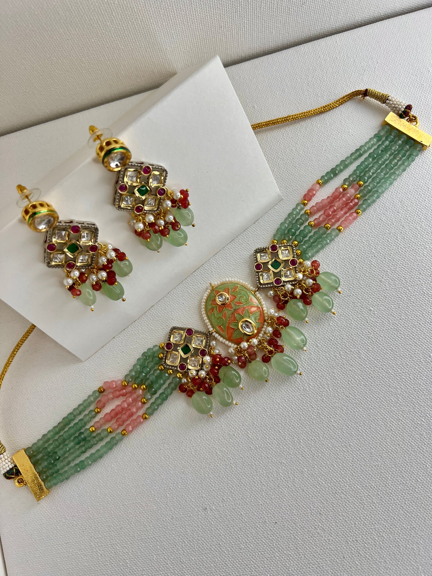 Sage Blossom Meenakari Jewelry Set