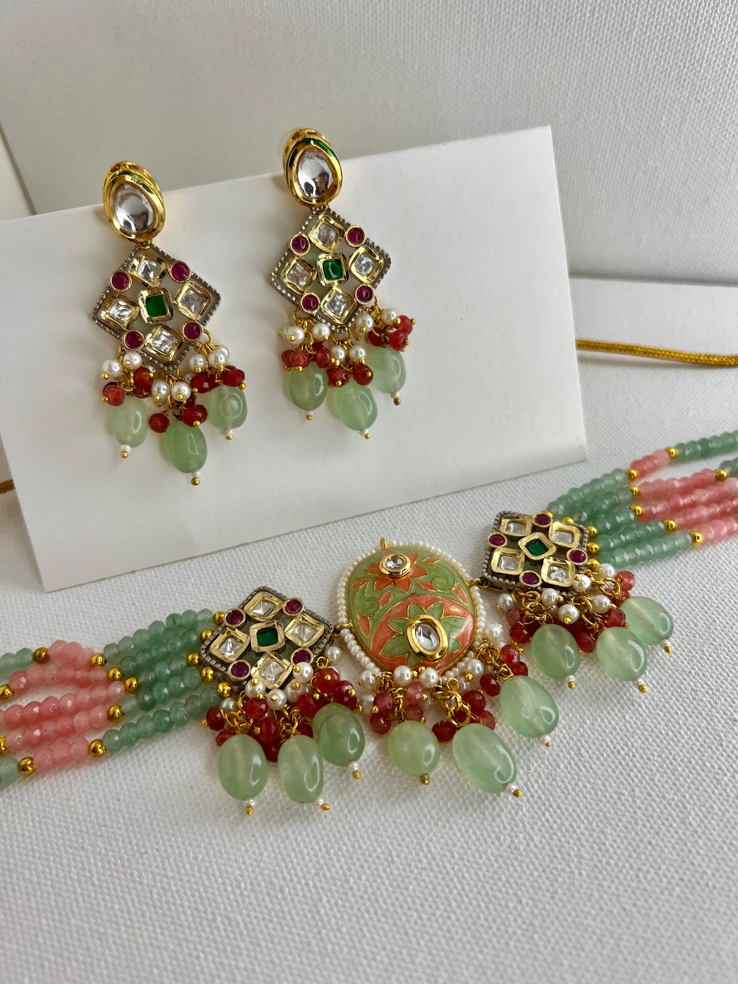 Sage Blossom Meenakari Jewelry Set