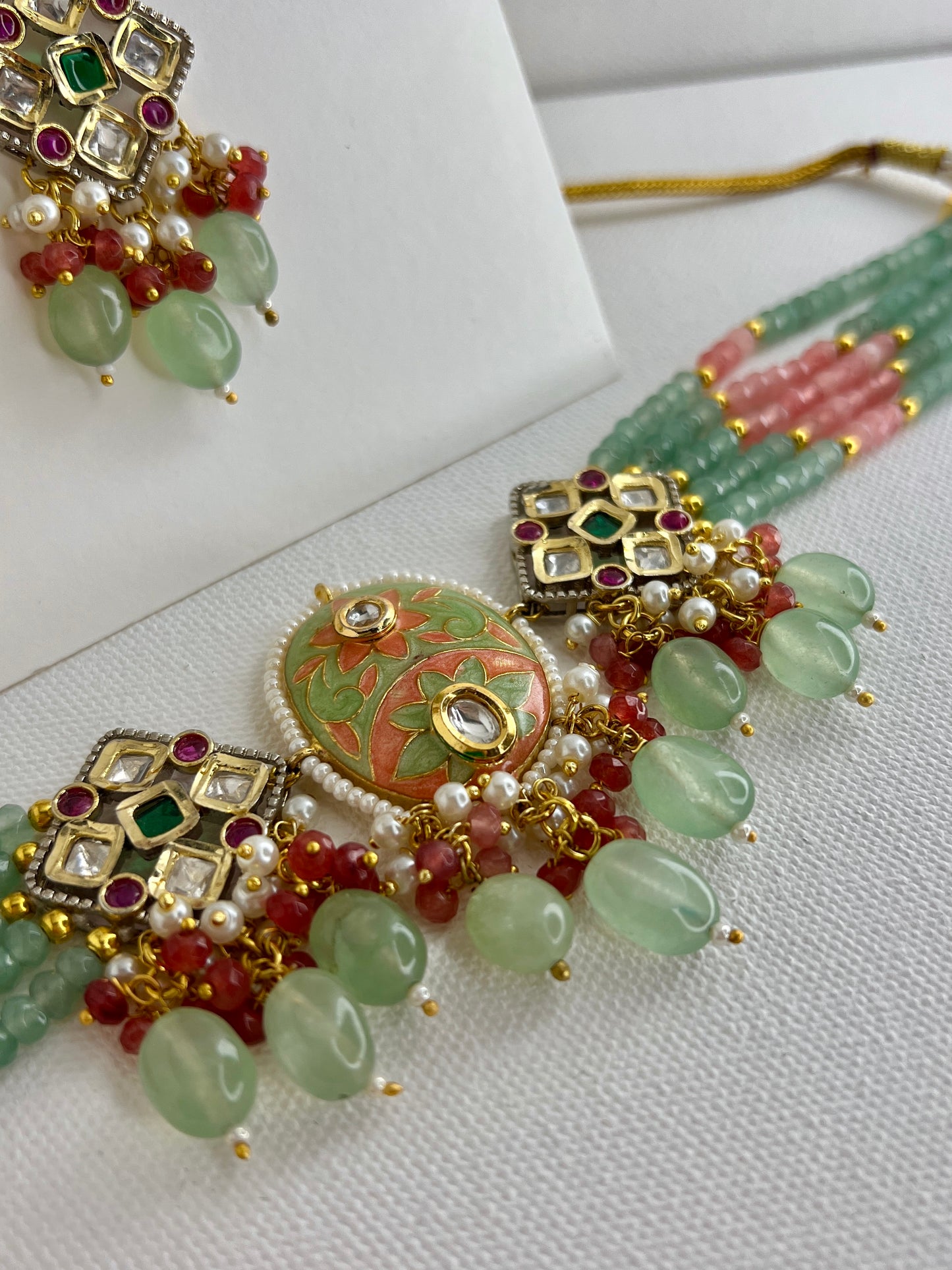 Sage Blossom Meenakari Jewelry Set