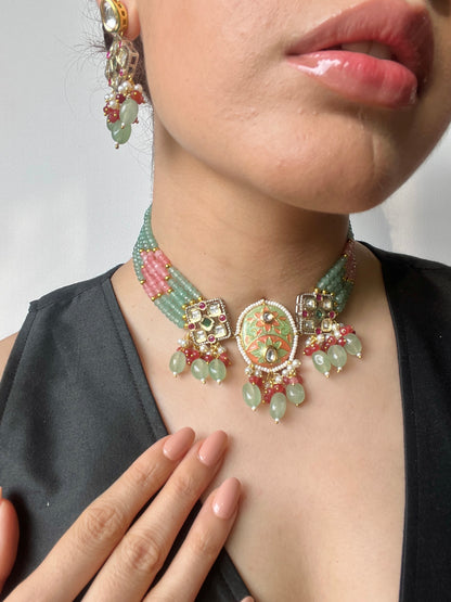 Sage Blossom Meenakari Jewelry Set